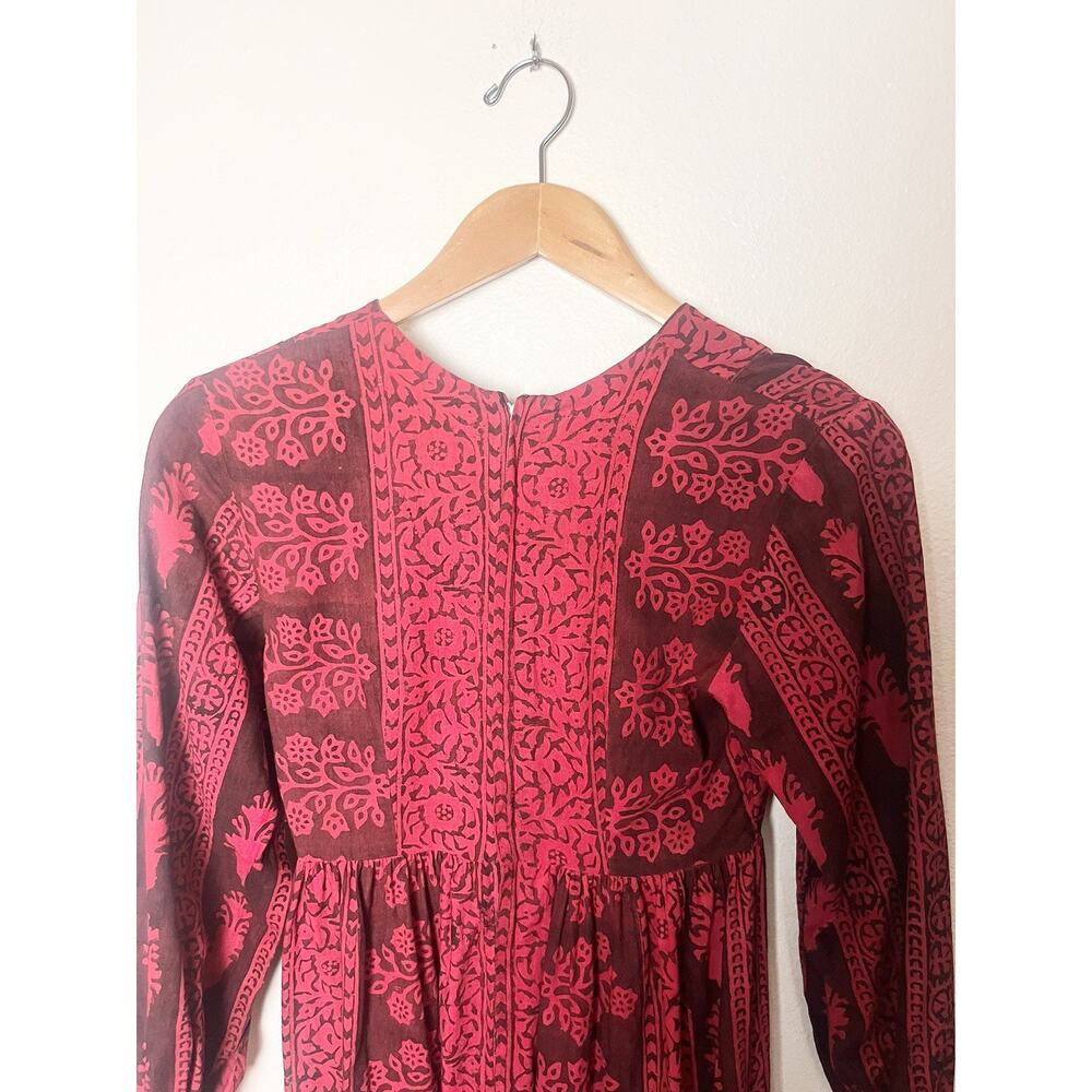 Vintage Empire Waist Midi Long Sleeve Dress Women’s Sz XS / Small Red - Picture 4 of 8